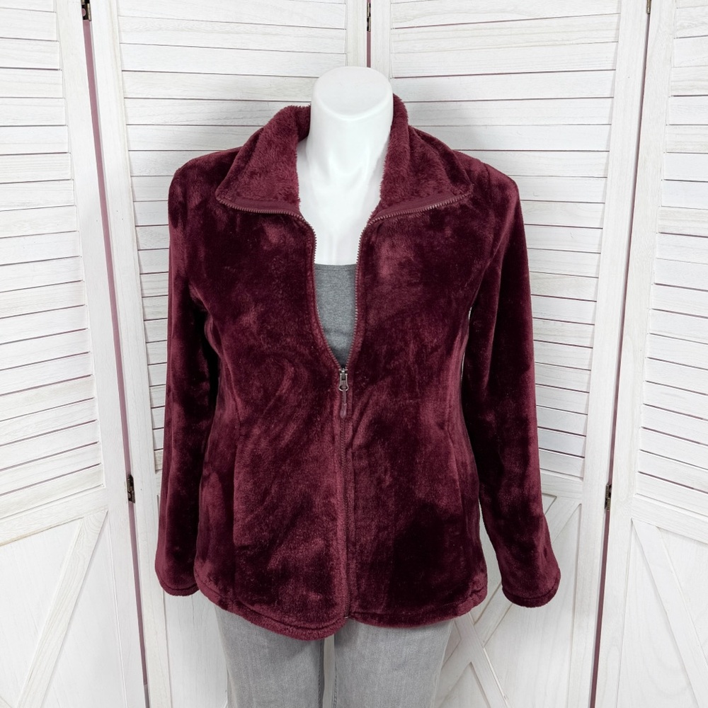 32 Degrees Heat Plush Faux Fur Fleece Full‎ Zip Jacket Burgundy Large